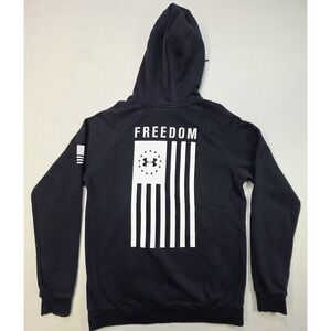 Under Armour Hoodie Mens M Black White Freedom Flag Fleece Pullover